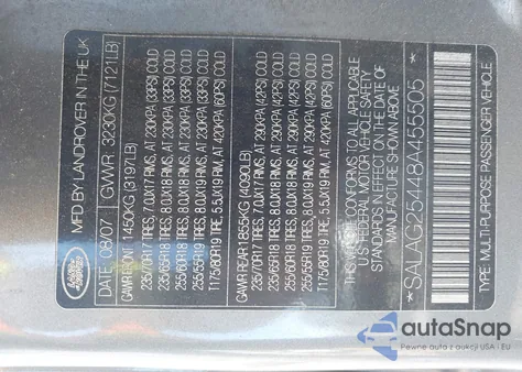 2008 Land Rover Lr3 V8 Hse z USA, uszkodzony, nr VIN SALAG25448A455505